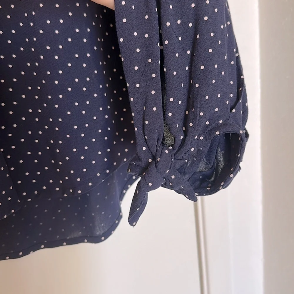 Anthropologie Maeve Pernille Tie-Sleeve Blouse in Navy Blue XS - Picture 7 of 9
